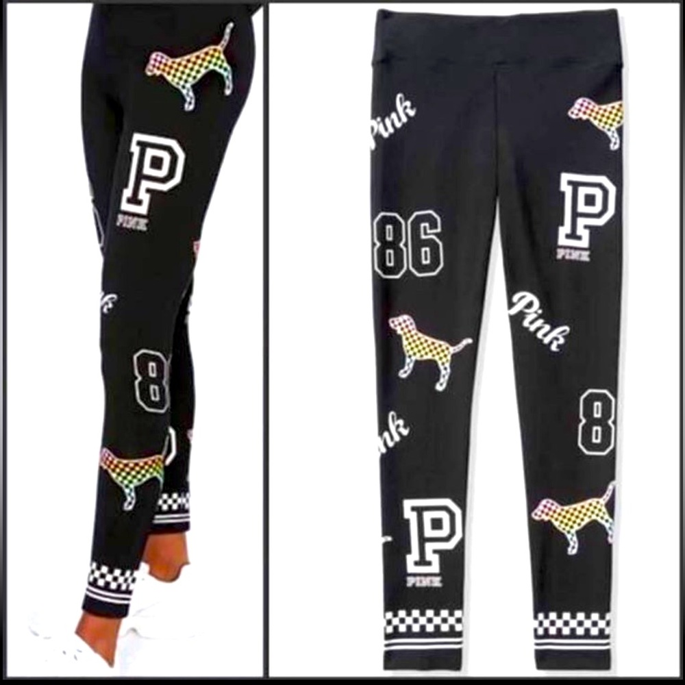 ••SOLD••Victoria’s Secret Rainbow Checkered Dog Leggings M NWT